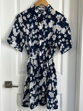 & Other Stories Navy and White Floral Shirt Dress